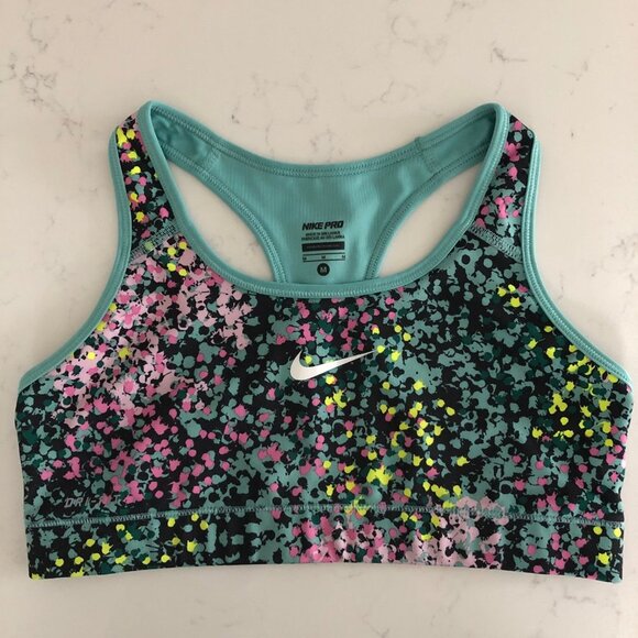 Nike Pro Activewear Floral Racer Back Top Green Yellow Pink Sz M - no fabric tag - Picture 2 of 8